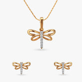 Dainty Wings Diamond Pendant and Earrings Set For Kids