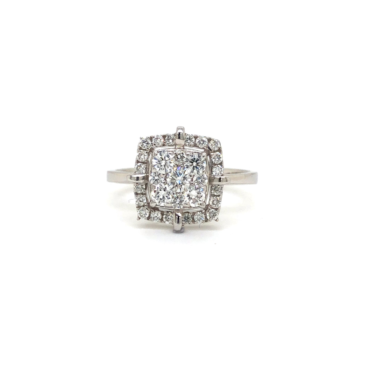Cushion Crown Cluster Diamond Ring in White Gold