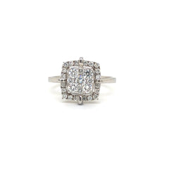 Cushion Crown Cluster Diamond Ring in White Gold