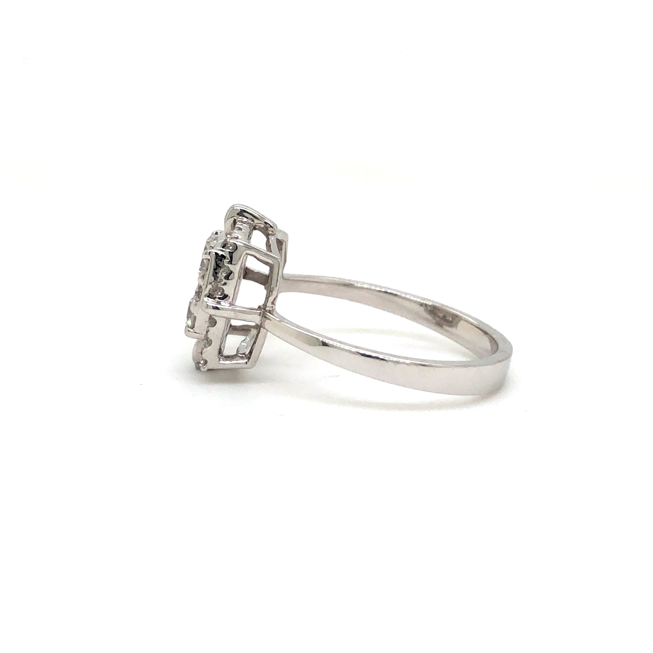 Cushion Crown Cluster Diamond Ring in White Gold