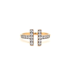 Twin T-Bar Diamond Open Ring in Yellow Gold