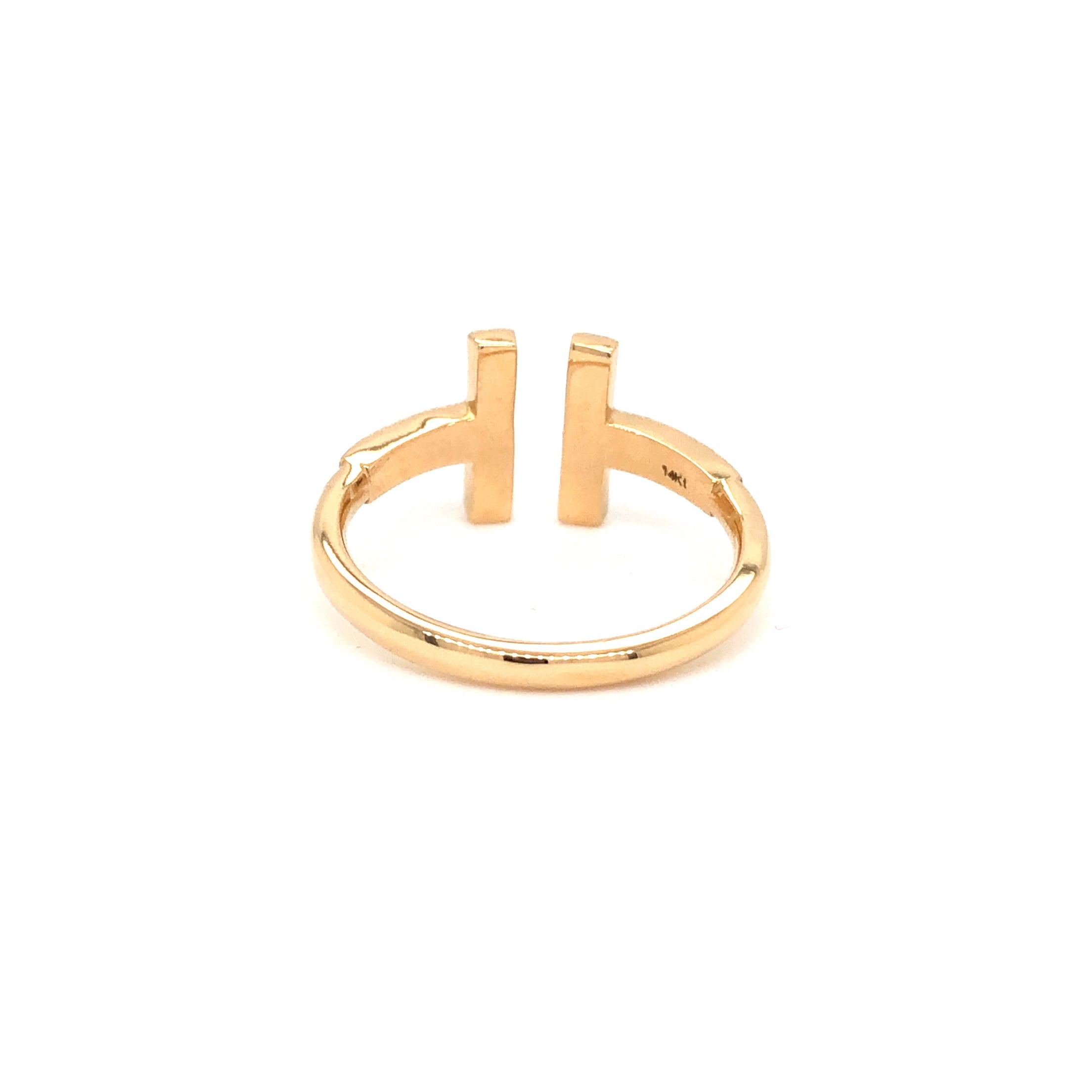 Twin T-Bar Diamond Open Ring in Yellow Gold