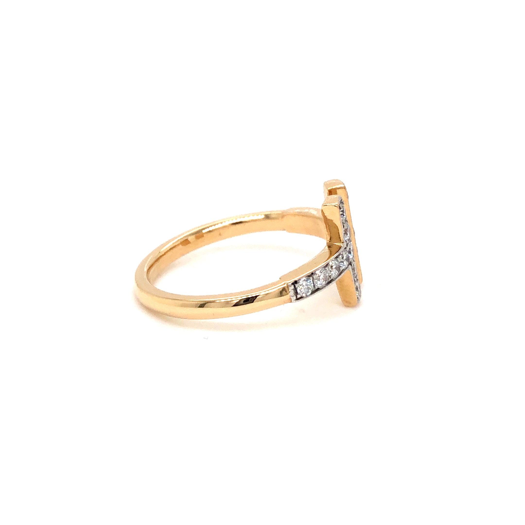 Twin T-Bar Diamond Open Ring in Yellow Gold