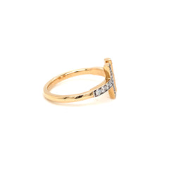 Twin T-Bar Diamond Open Ring in Yellow Gold