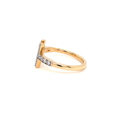 Twin T-Bar Diamond Open Ring in Yellow Gold