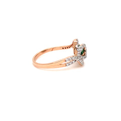 Emerald Spiral Twin Gemstone Diamond Ring