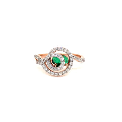 Emerald Spiral Twin Gemstone Diamond Ring