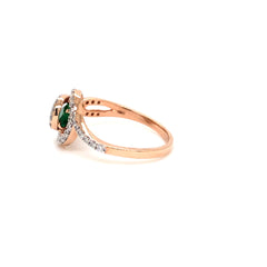Emerald Spiral Twin Gemstone Diamond Ring
