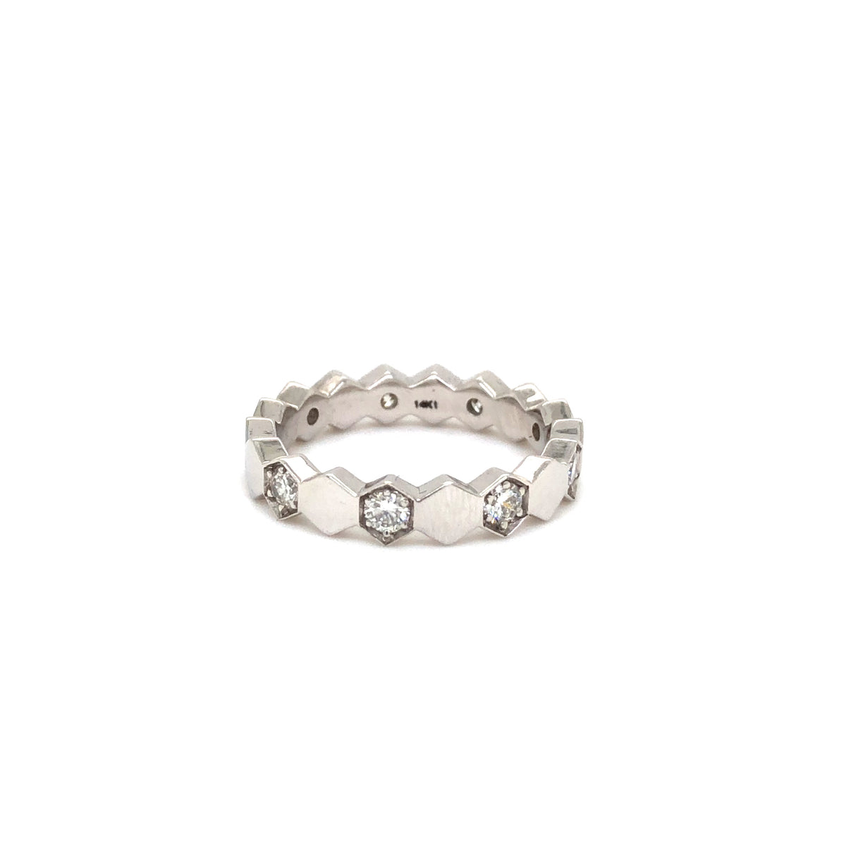 HexaGlow Diamond Band Ring in White Gold Finish