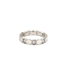 HexaGlow Diamond Band Ring in White Gold Finish
