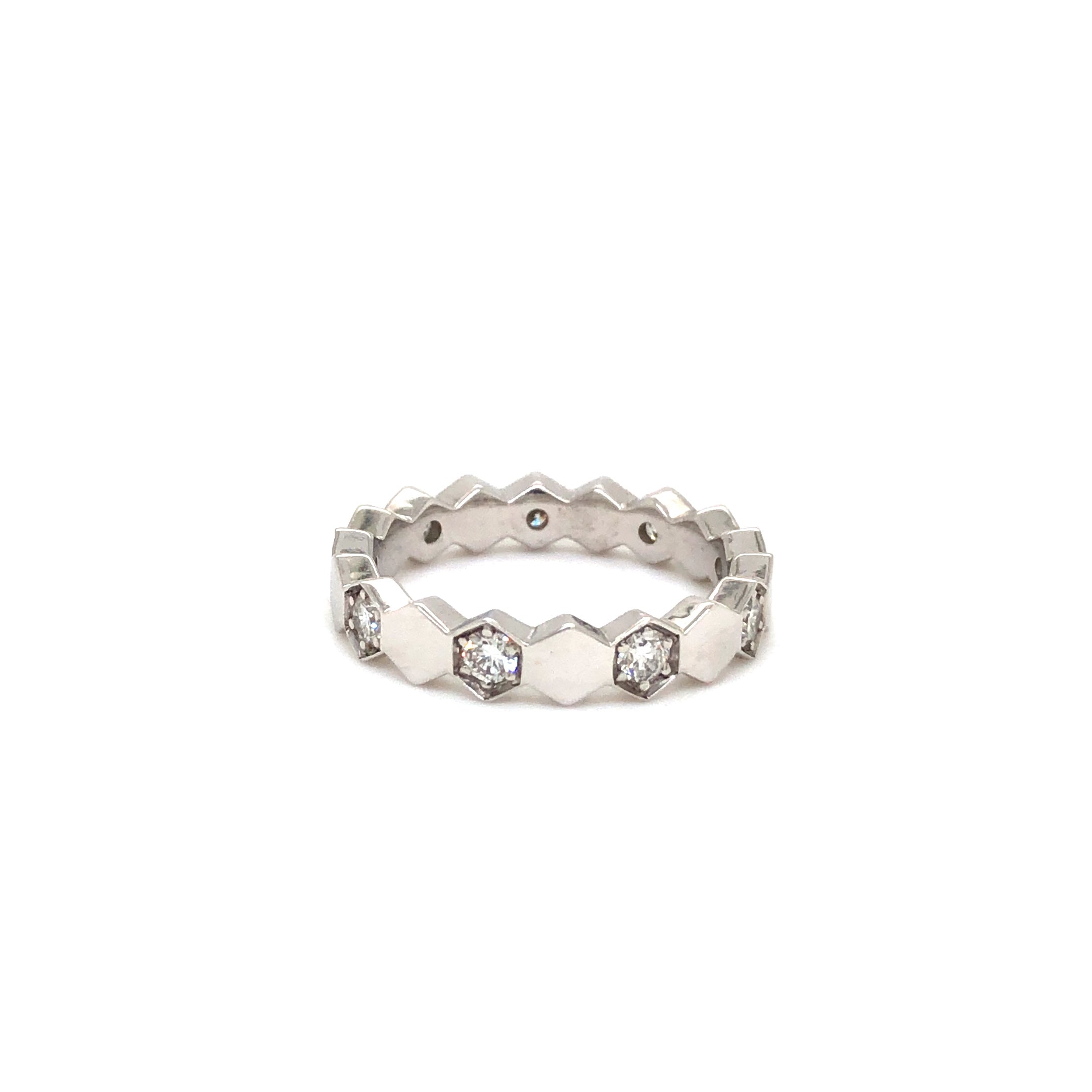 HexaGlow Diamond Band Ring in White Gold Finish