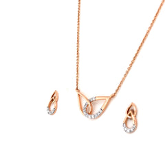 "Rose Gold Infinity Leaf Chain With Earrings
