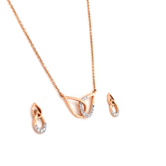 "Rose Gold Infinity Leaf Chain With Earrings