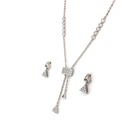 Triangle Drop White Gold Chain With Earrings