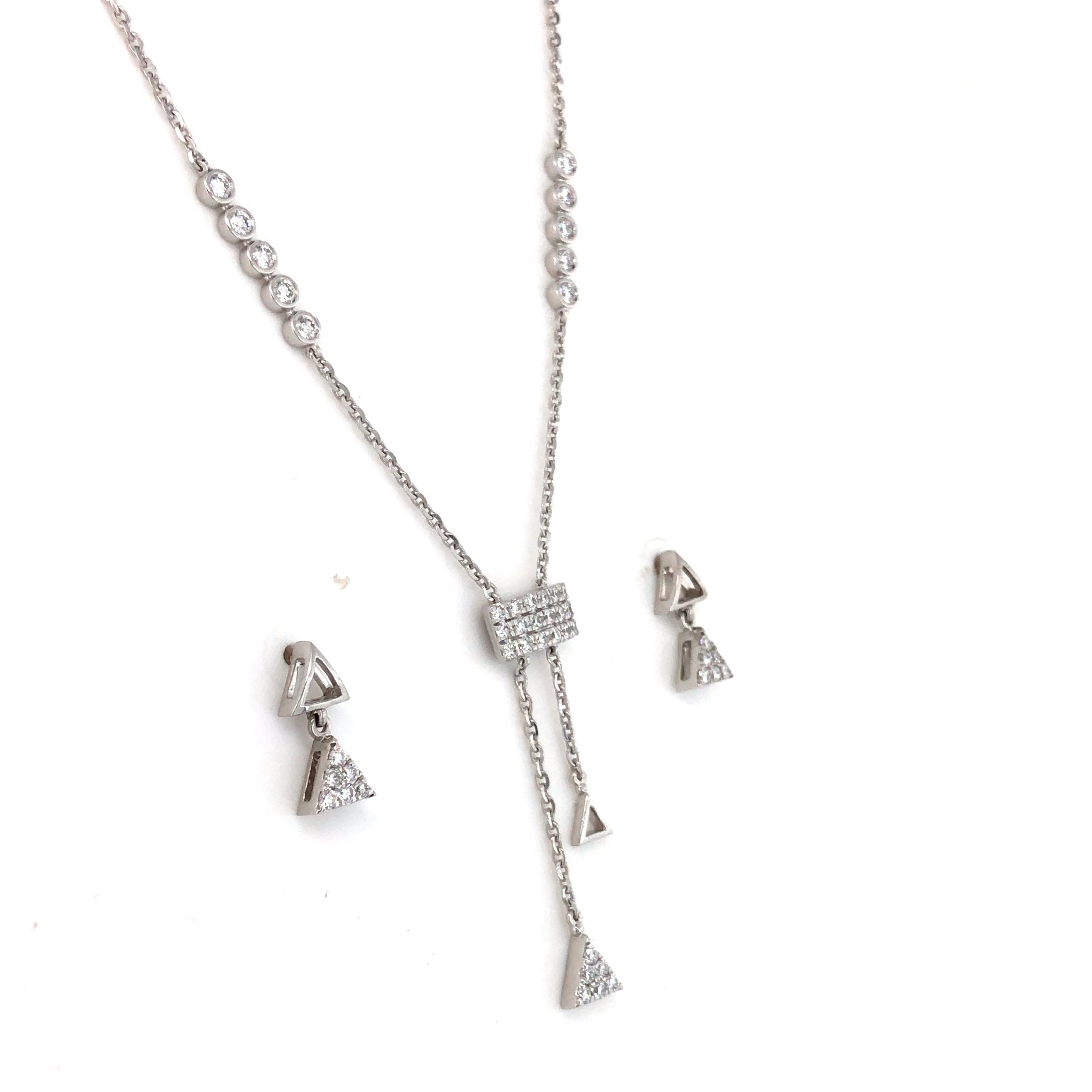 Triangle Drop White Gold Chain With Earrings