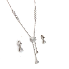 Triangle Drop White Gold Chain With Earrings
