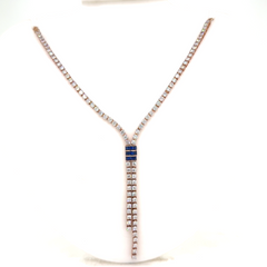 Blue Sapphire Bar Drop Lab Grown Diamond Necklace