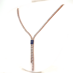 Blue Sapphire Bar Drop Lab Grown Diamond Necklace