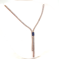 Blue Sapphire Bar Drop Lab Grown Diamond Necklace