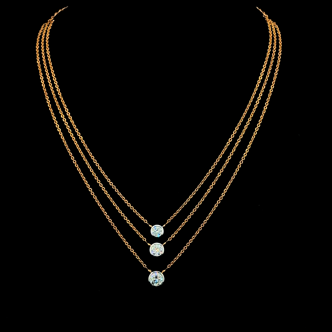 Triple Layer Bezel Set Solitaire Lab Grown Diamond Necklace