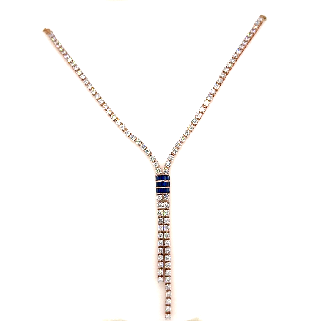 Blue Sapphire Bar Drop Lab Grown Diamond Necklace
