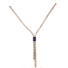 Blue Sapphire Bar Drop Lab Grown Diamond Necklace