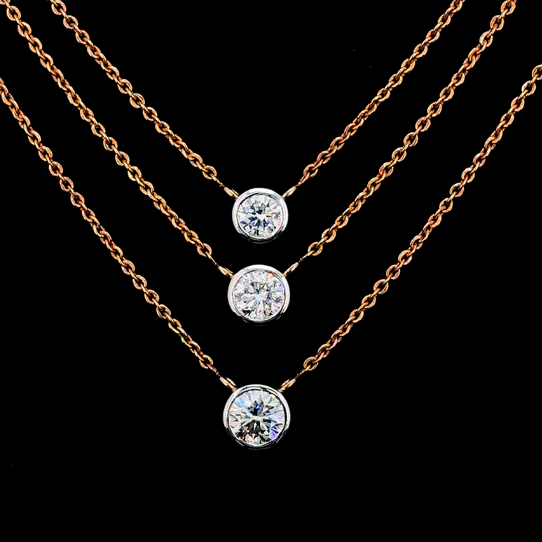 Triple Layer Bezel Set Solitaire Lab Grown Diamond Necklace