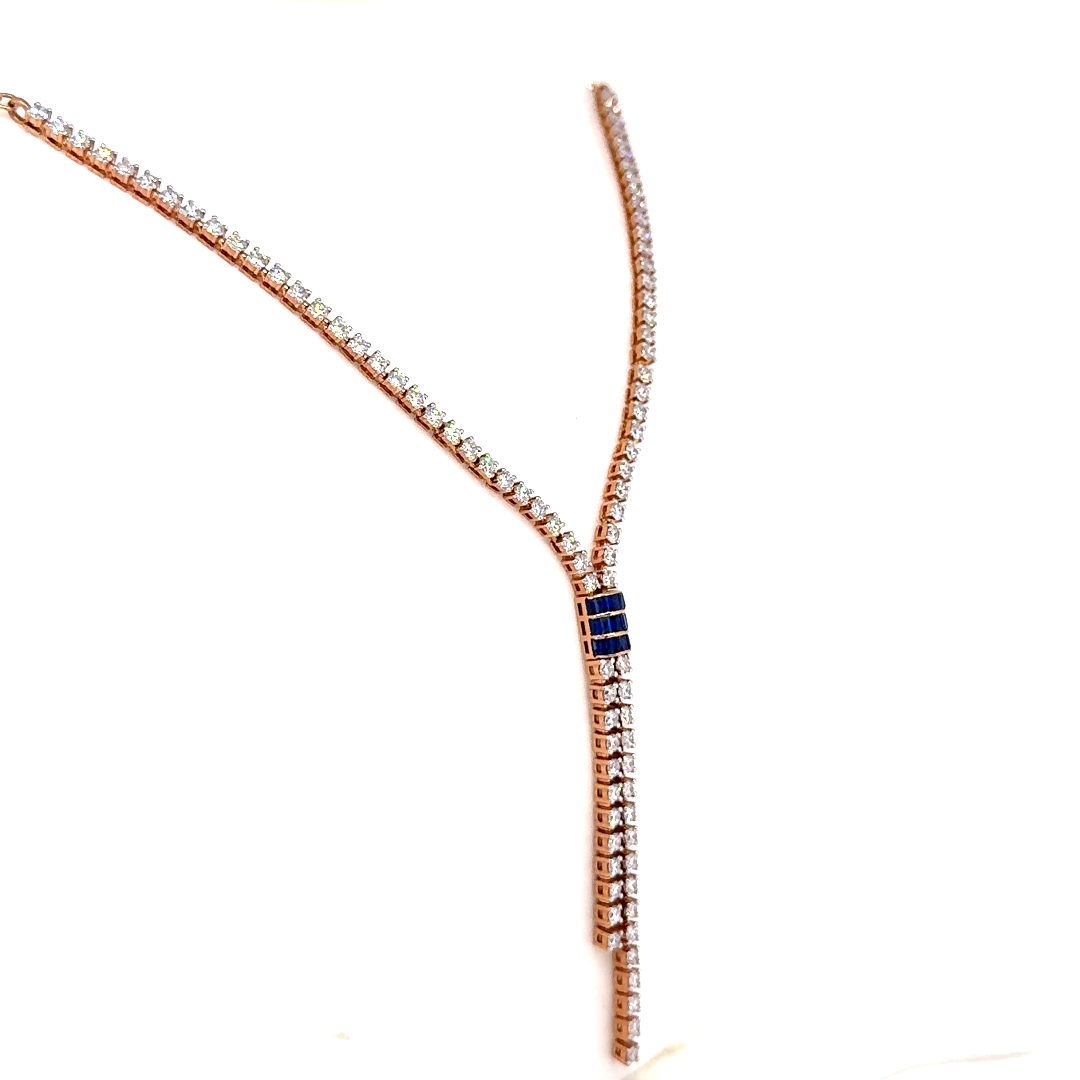 Blue Sapphire Bar Drop Lab Grown Diamond Necklace