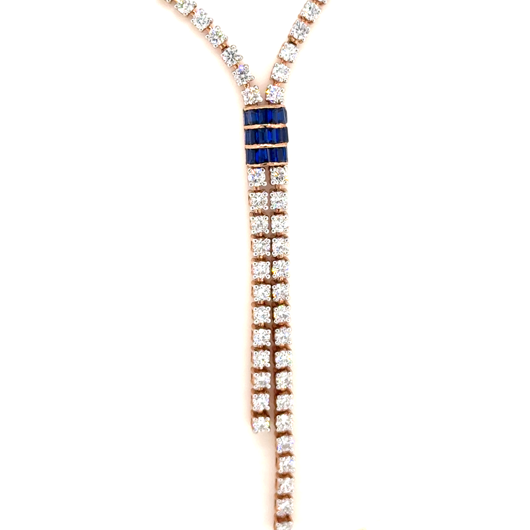 Blue Sapphire Bar Drop Lab Grown Diamond Necklace