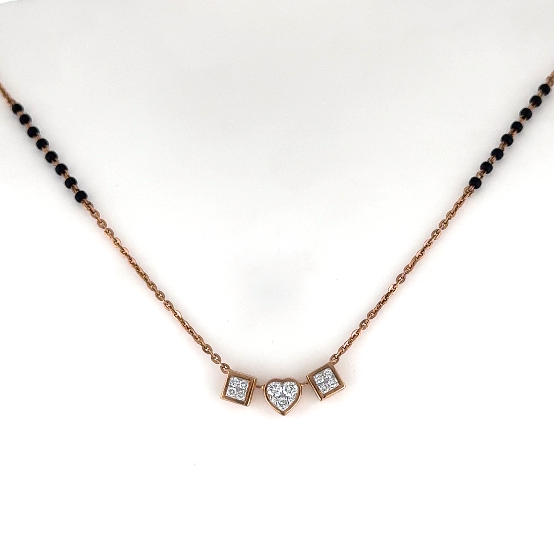 Rose Gold Triple Charm Heart Lab Grown Diamond Mangalsutra