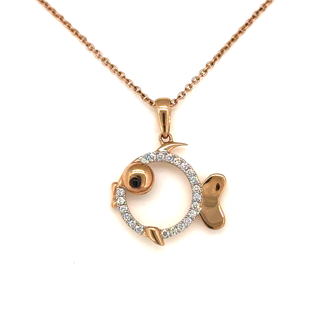 Rose Gold Lab Grown Diamond Fish Pendant Necklace
