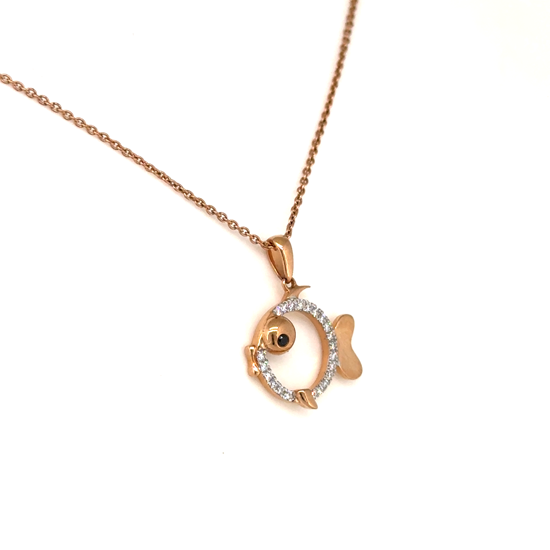 Rose Gold Lab Grown Diamond Fish Pendant Necklace