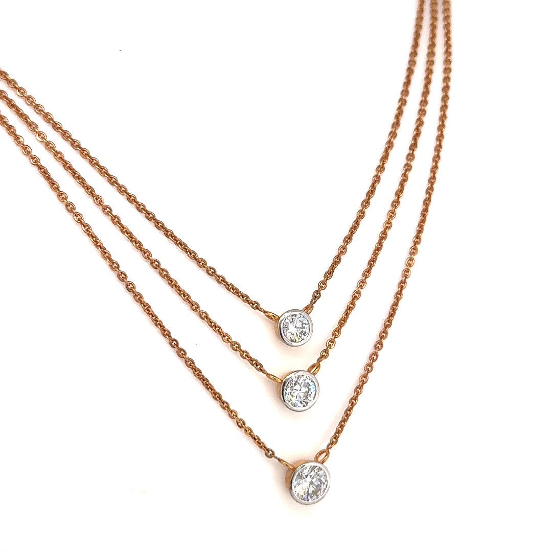 Triple Layer Bezel Set Solitaire Lab Grown Diamond Necklace