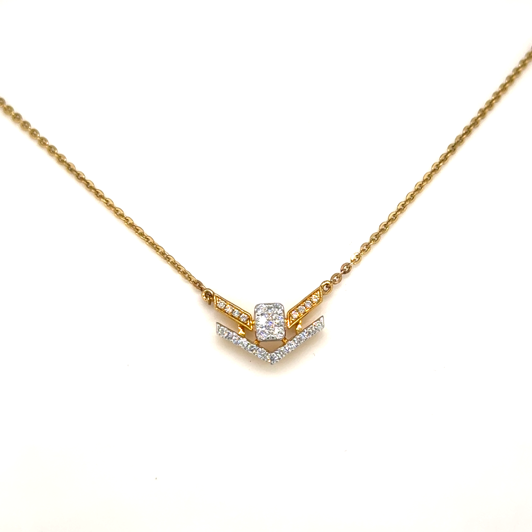 Yellow Gold Lab Grown Diamond V Chevron Pendant Necklace