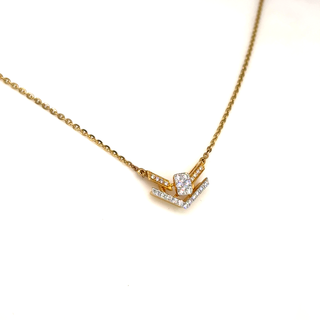 Yellow Gold Lab Grown Diamond V Chevron Pendant Necklace