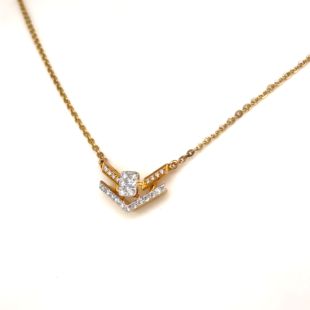 Yellow Gold Lab Grown Diamond V Chevron Pendant Necklace
