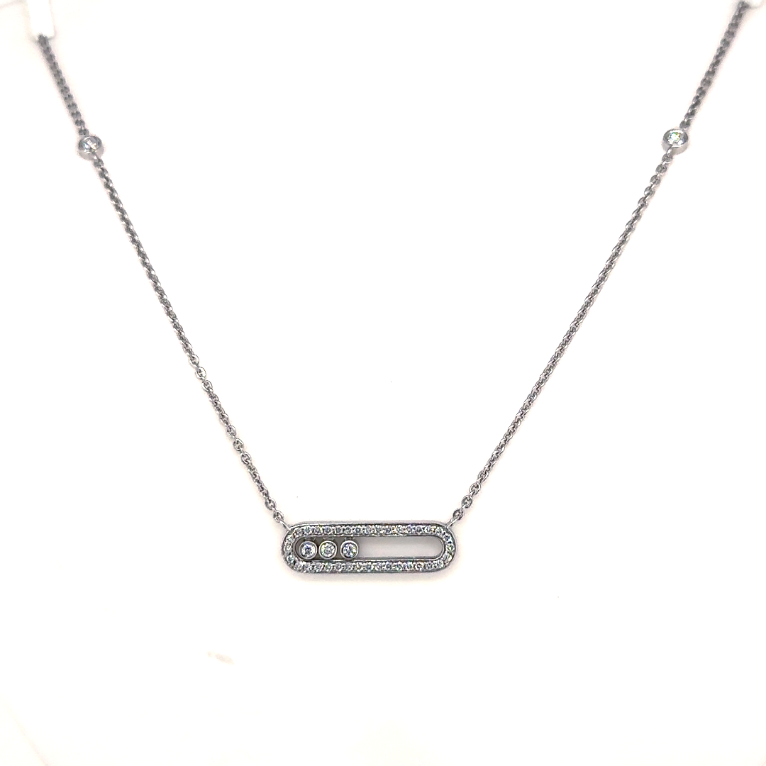 White Gold Lab Grown Diamond Bar Pendant Necklace