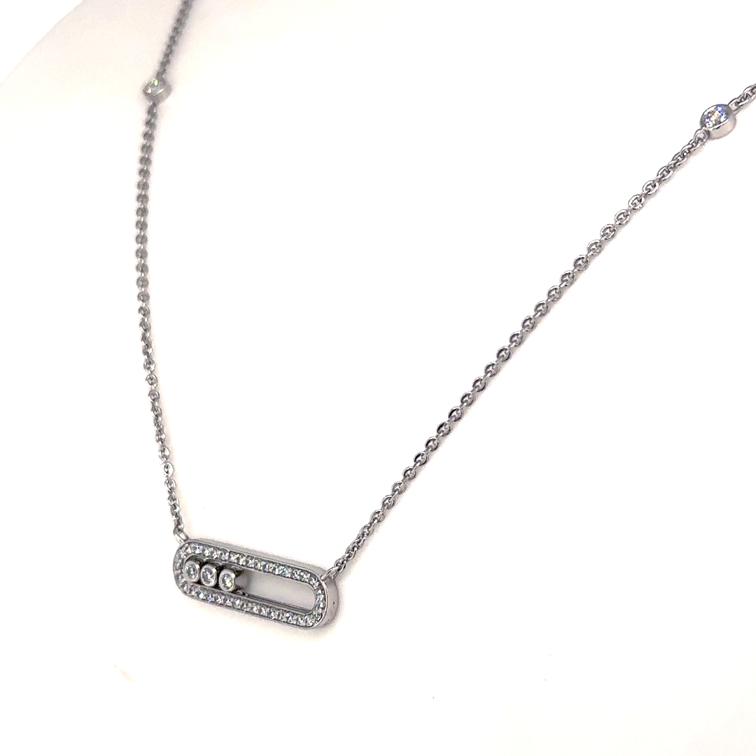 White Gold Lab Grown Diamond Bar Pendant Necklace