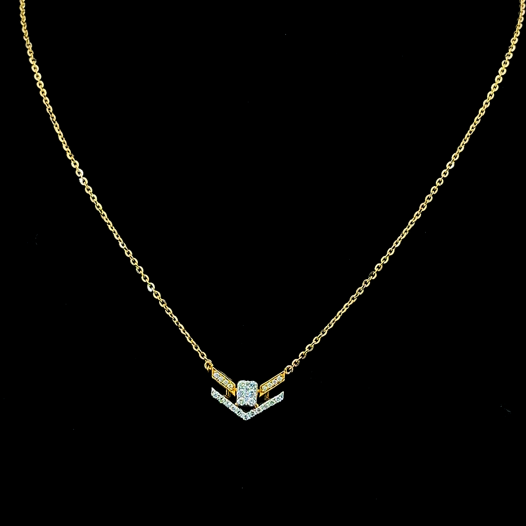 Yellow Gold Lab Grown Diamond V Chevron Pendant Necklace