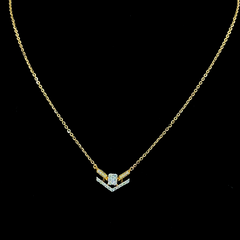Yellow Gold Lab Grown Diamond V Chevron Pendant Necklace
