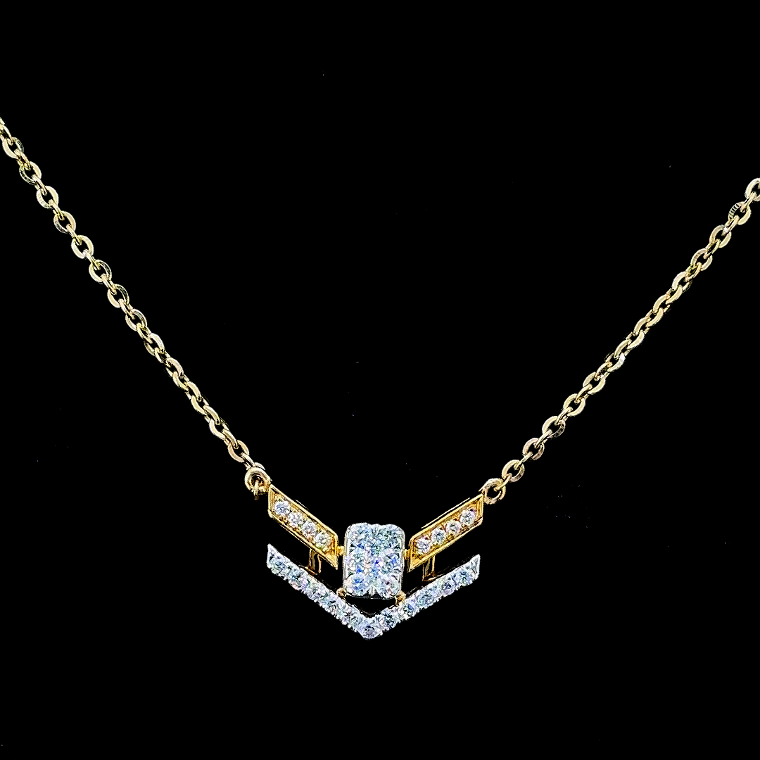 Yellow Gold Lab Grown Diamond V Chevron Pendant Necklace