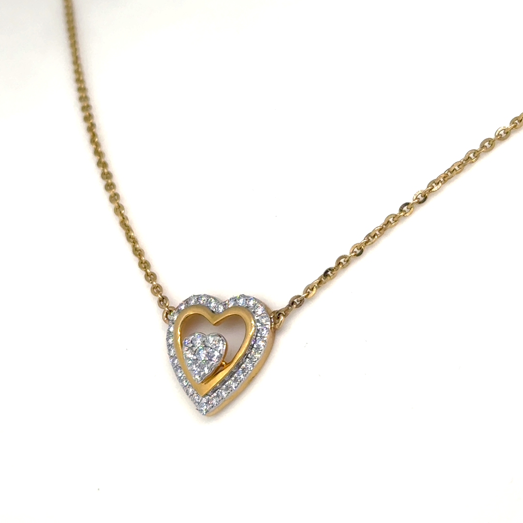 Gold Lab Grown Diamond Double Heart Pendant Necklace