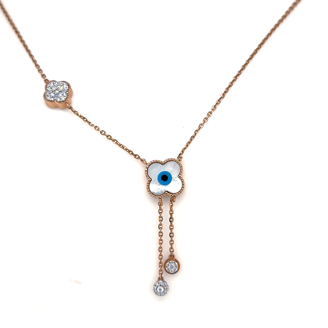 Rose Gold Lab Grown Diamond Evil Eye Floral Pendant Necklace