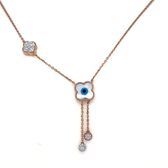 Rose Gold Lab Grown Diamond Evil Eye Floral Pendant Necklace