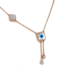 Rose Gold Lab Grown Diamond Evil Eye Floral Pendant Necklace