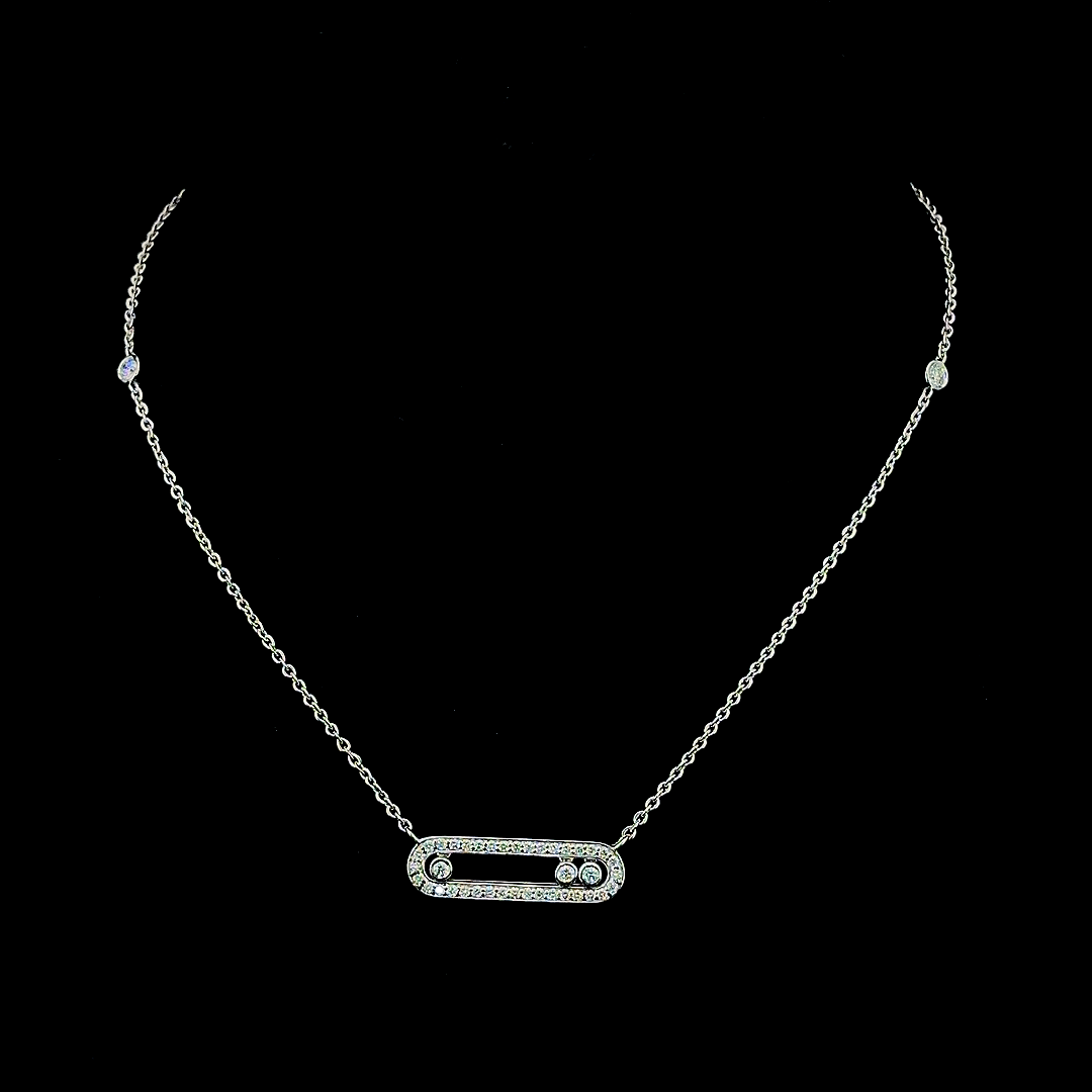 White Gold Lab Grown Diamond Bar Pendant Necklace