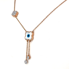 Rose Gold Lab Grown Diamond Evil Eye Floral Pendant Necklace