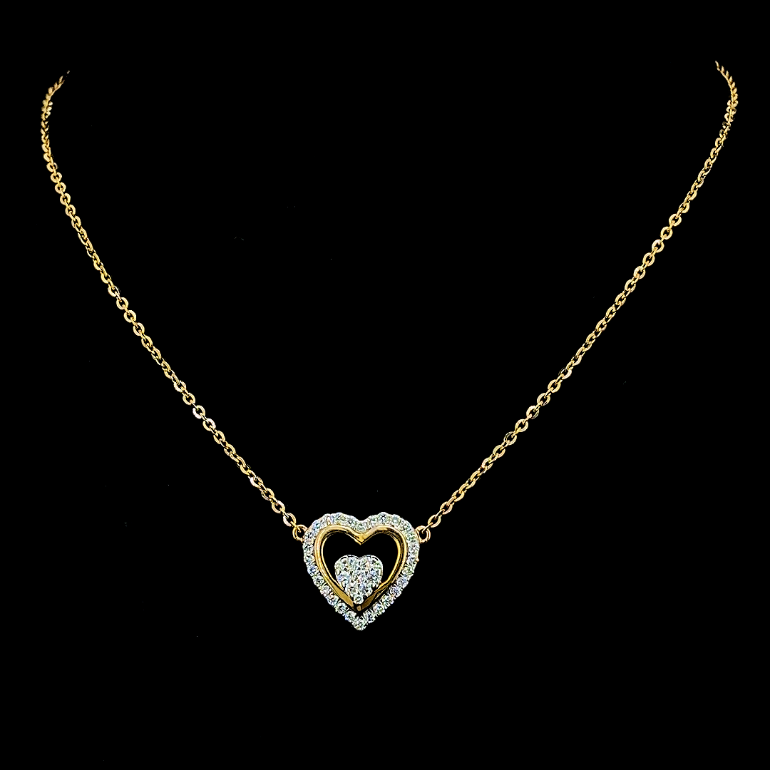 Gold Lab Grown Diamond Double Heart Pendant Necklace