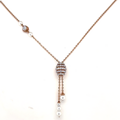 Rose Gold Lab Grown Diamond Pearl Drop Pendant Necklace