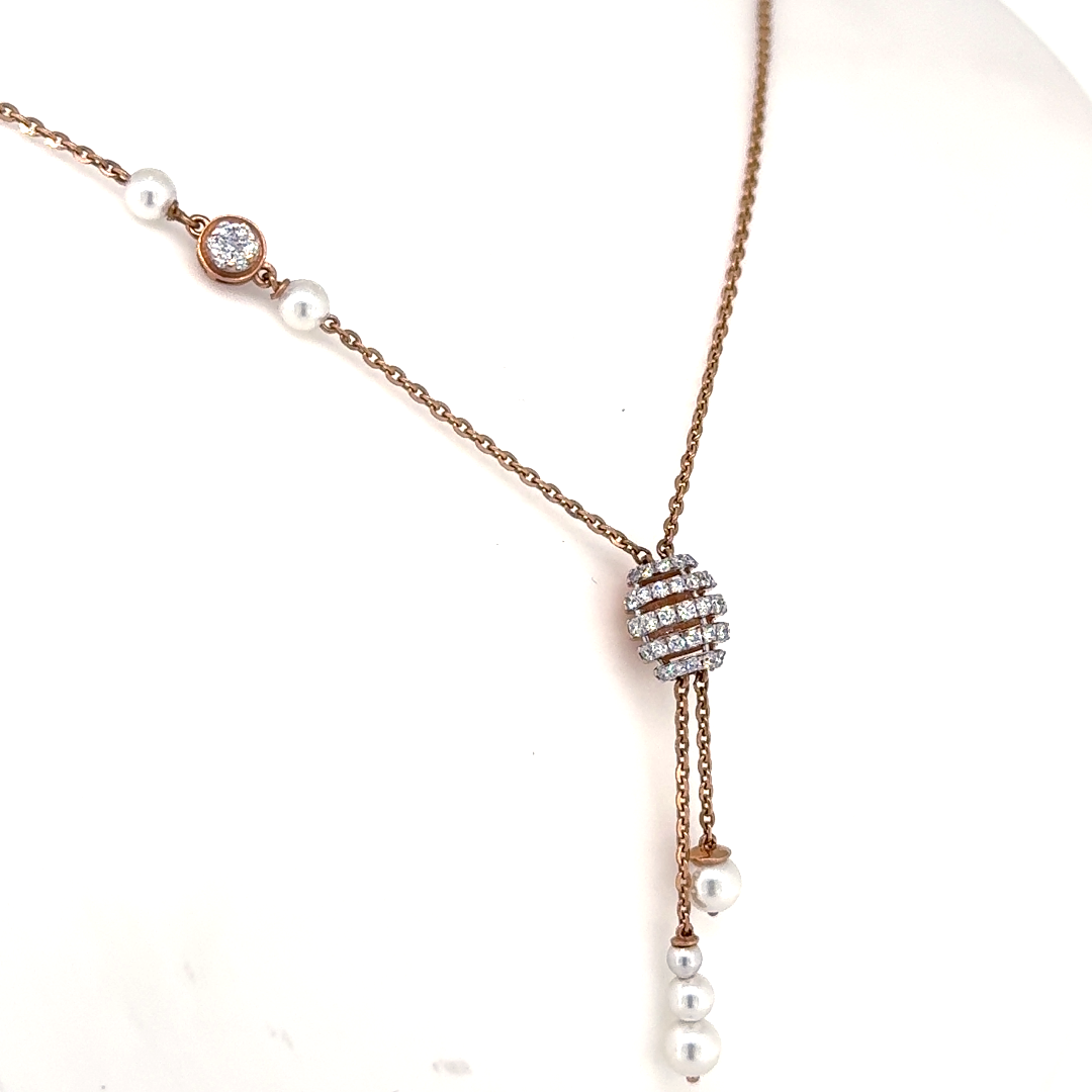 Rose Gold Lab Grown Diamond Pearl Drop Pendant Necklace